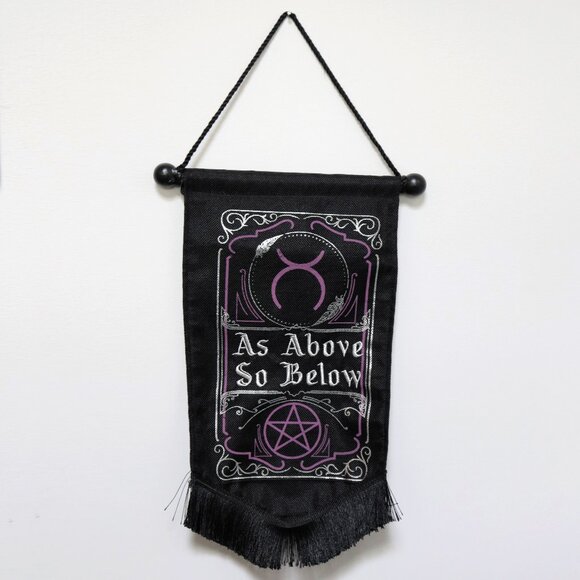 Spirit Halloween Decor Sign Embroidered Tapestry “As Above So Below “ Goth - Picture 1 of 6